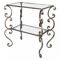Pair of ornate gilded iron two tier side tables
